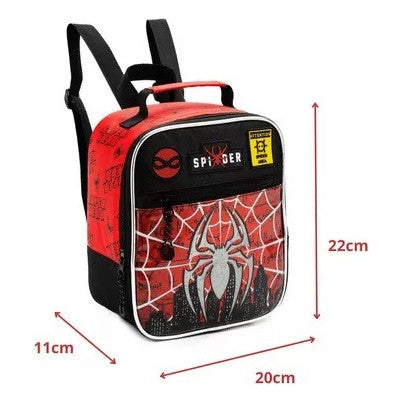 Kit Mochila Escolar Infantil Menino Rodinha Lancheira Estojo Aranha vermelho