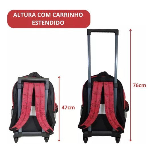 Kit Mochila Escolar Infantil Menino Rodinha Lancheira Estojo Aranha vermelho