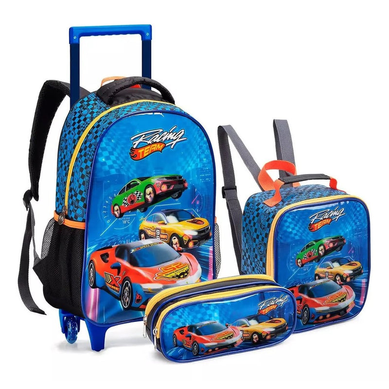 Kit Mochila Masculino Escola Infantil Rodinha Desenho Do Tecido carro