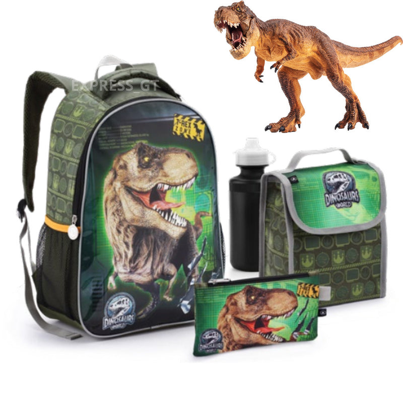 Mochila Infantil Menino Kit 5 peça Escolar Homem Aranha  Dinossauro Grande Reforçado com Lancheira Estojo Garrafinha